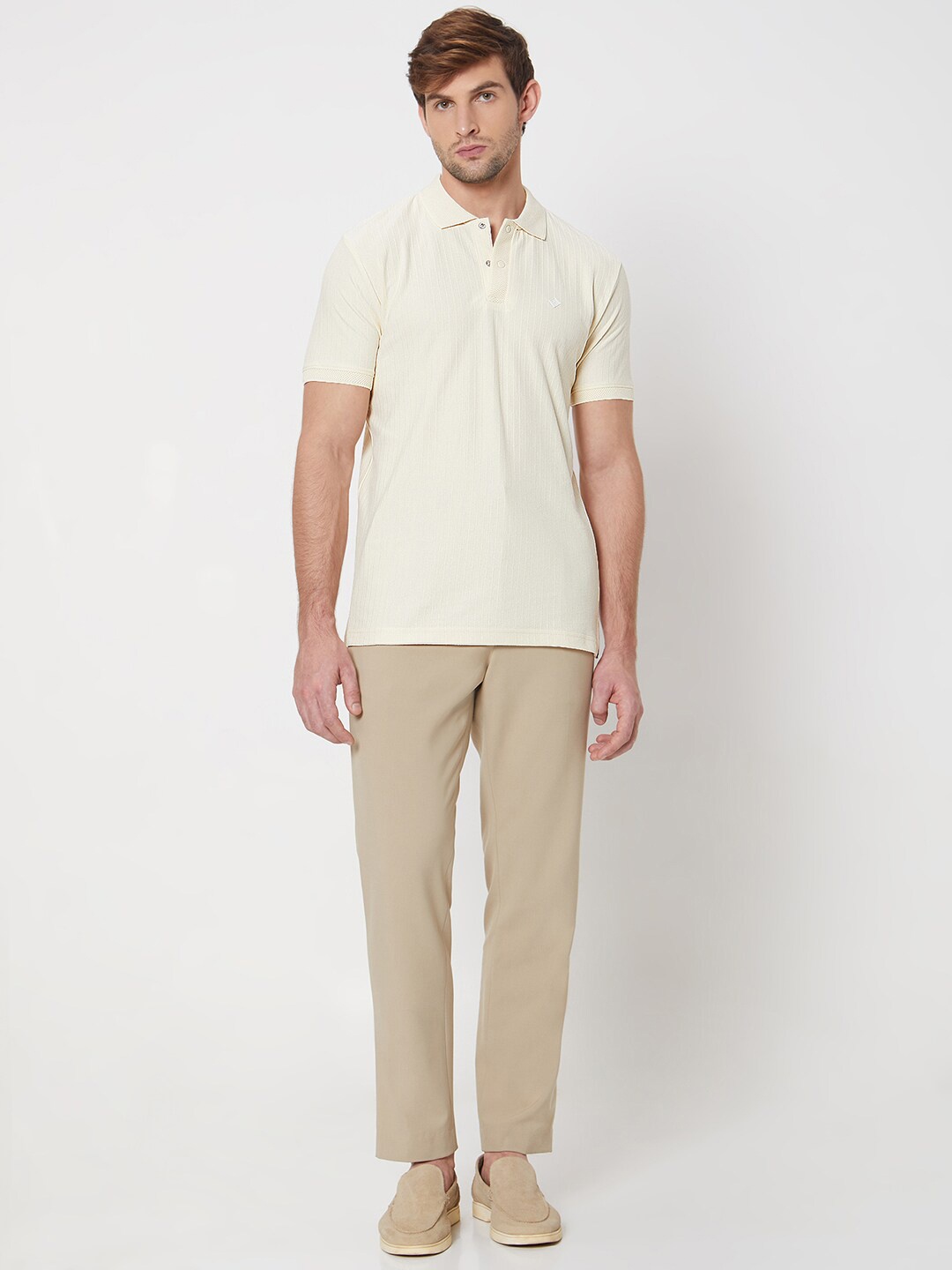 

Mufti Polo Collar Slim Fit Cotton T-shirt, Off white