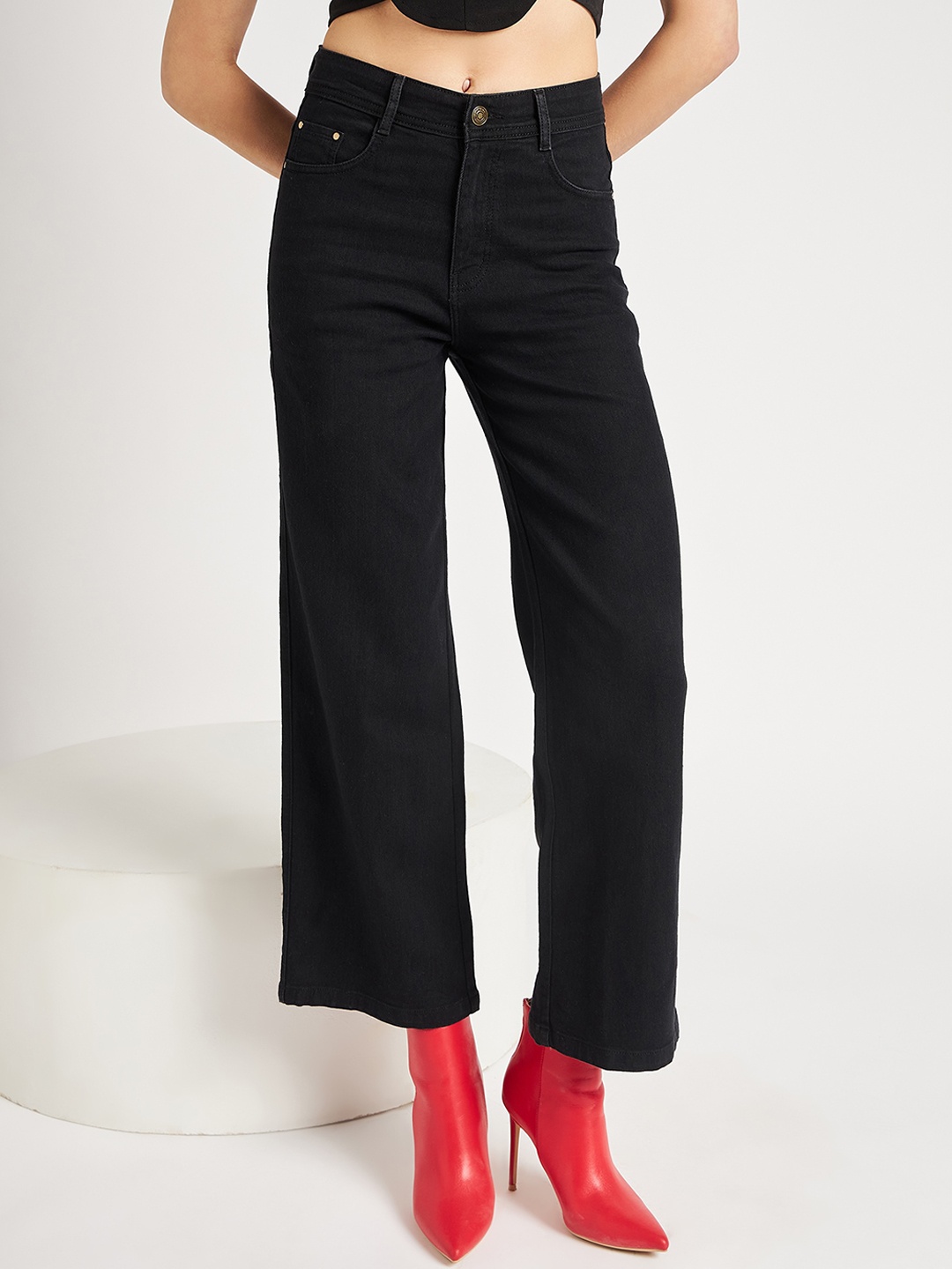 

River Of Design Jeans Women Jean Wide Leg High-Rise Stretchable Jeans, Black