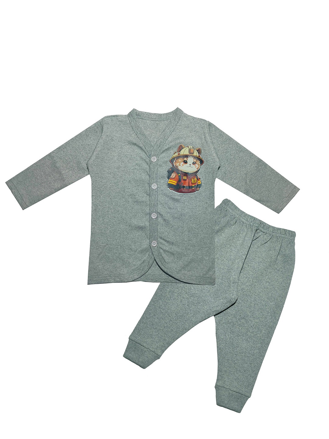 

BAESD Infants V-Neck Pure Cotton Shirt with Trousers, Grey melange