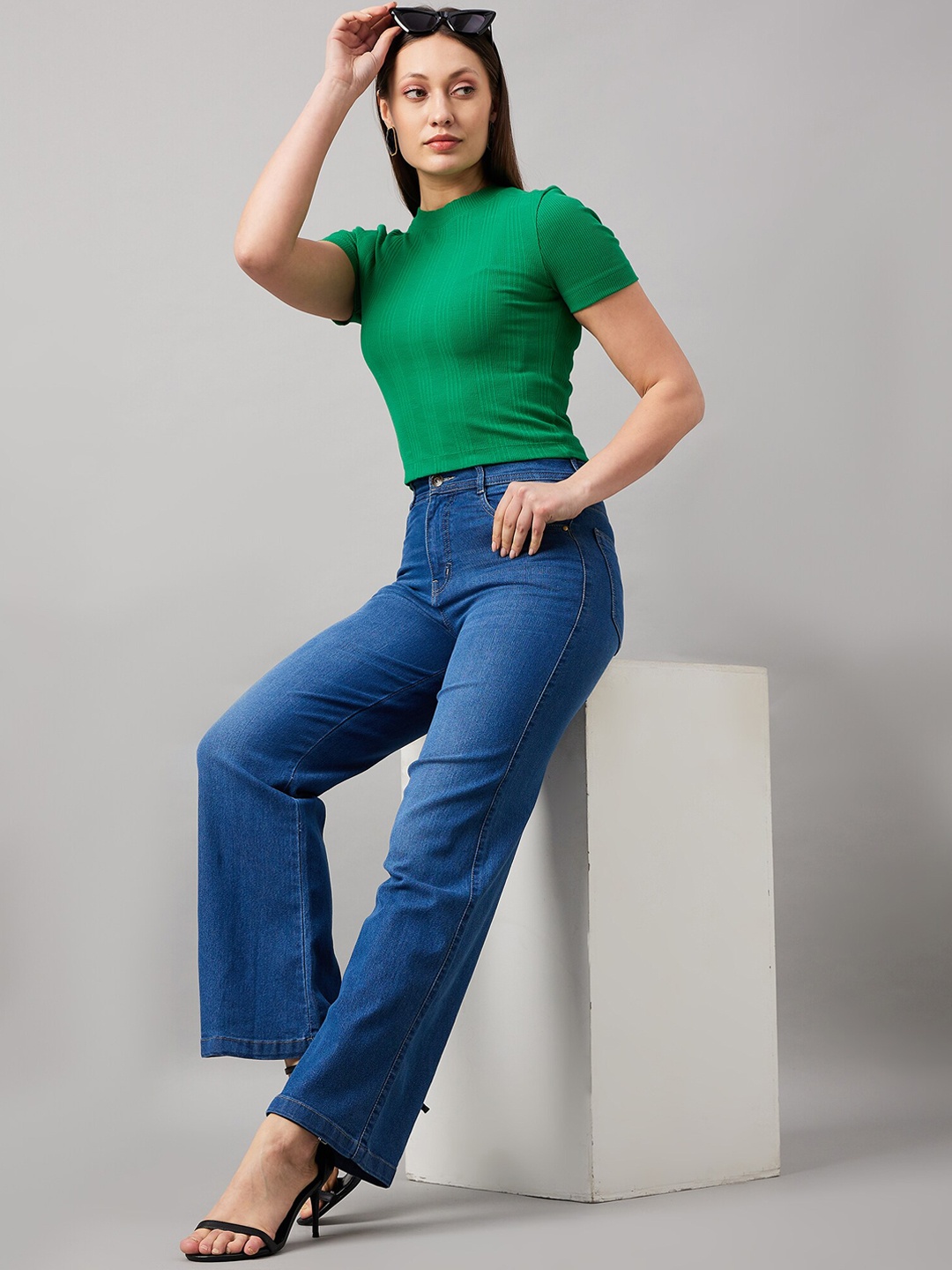 

The Roadster Lifestyle Co. Women Blue Jean Wide Leg Clean Look Stretchable Jeans