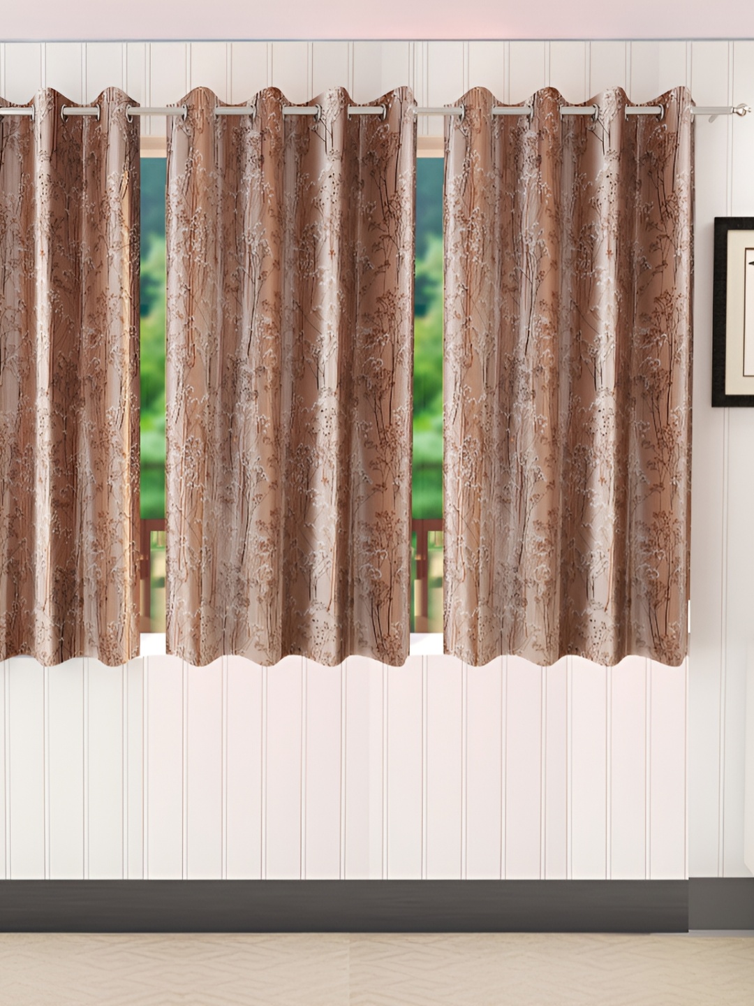 

Stella Creations Brown 3 Pieces Floral Room Darkening Window Curtains