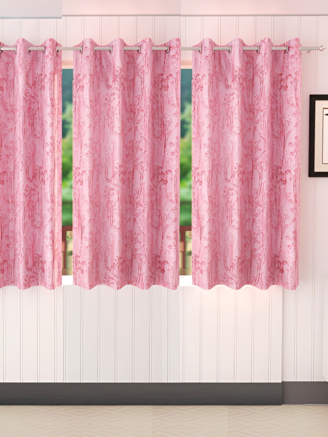 

Stella Creations Pink 3 Pieces Floral Room Darkening Window Curtains