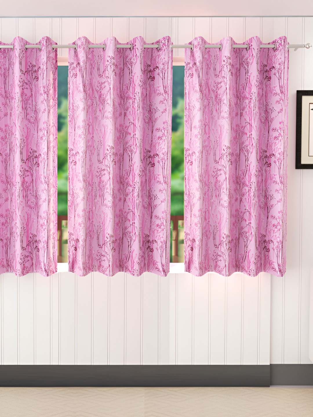 

Stella Creations Pink 3 Pieces Floral Room Darkening Window Curtains
