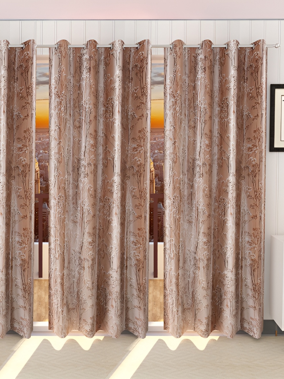 

Stella Creations Brown 4 Pieces Floral Room Darkening Door Curtains