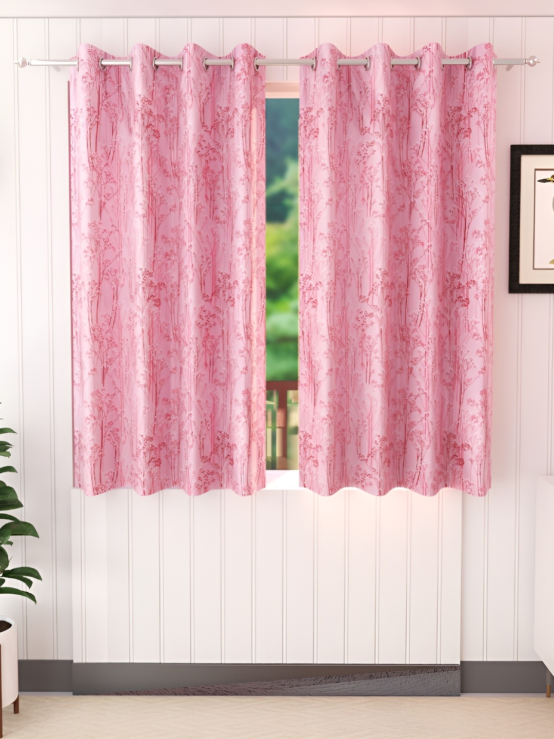 

Stella Creations Pink 2 Pieces Floral Room Darkening Window Curtains