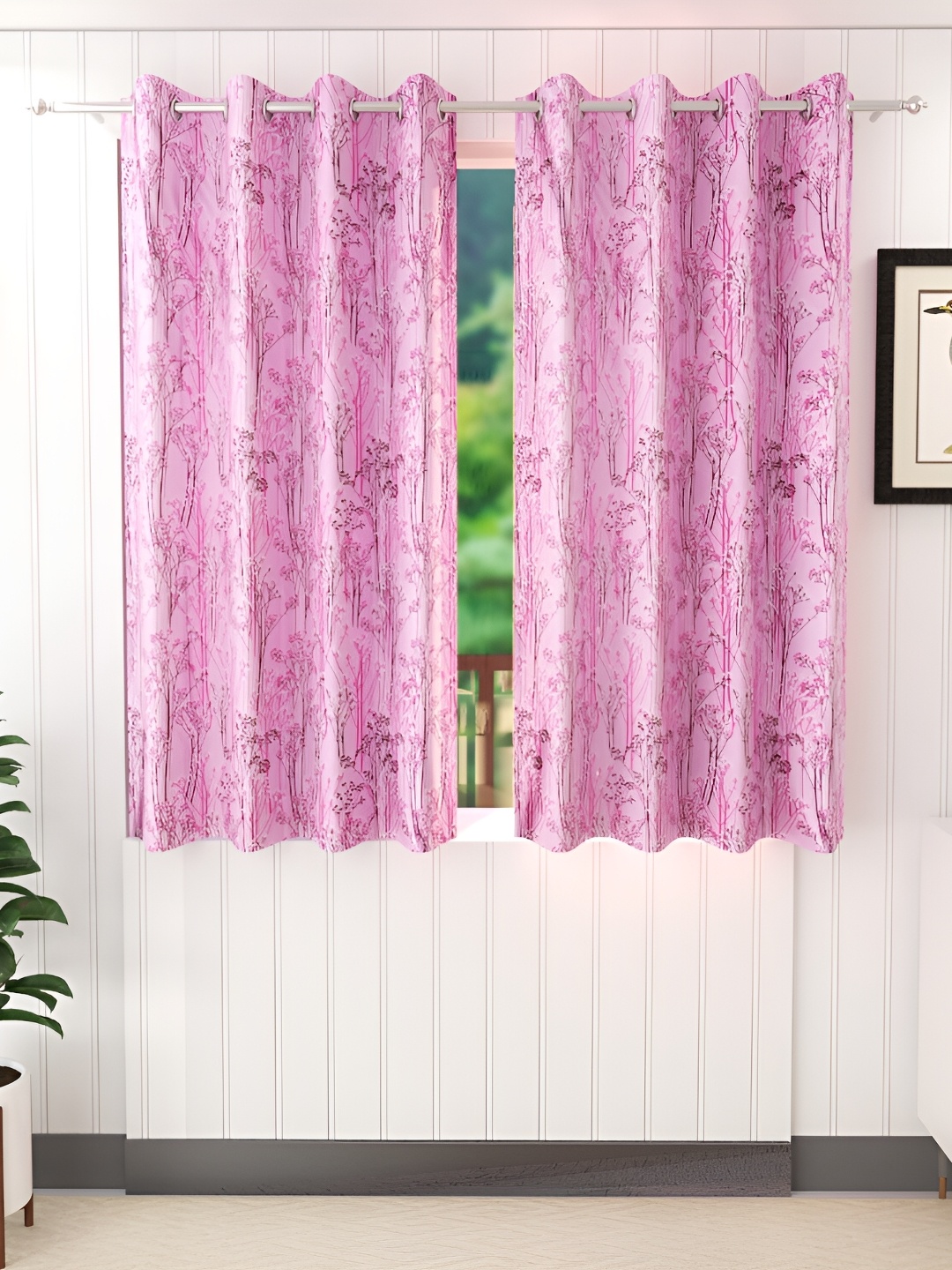 

Stella Creations Pink 2 Pieces Floral Room Darkening Window Curtains