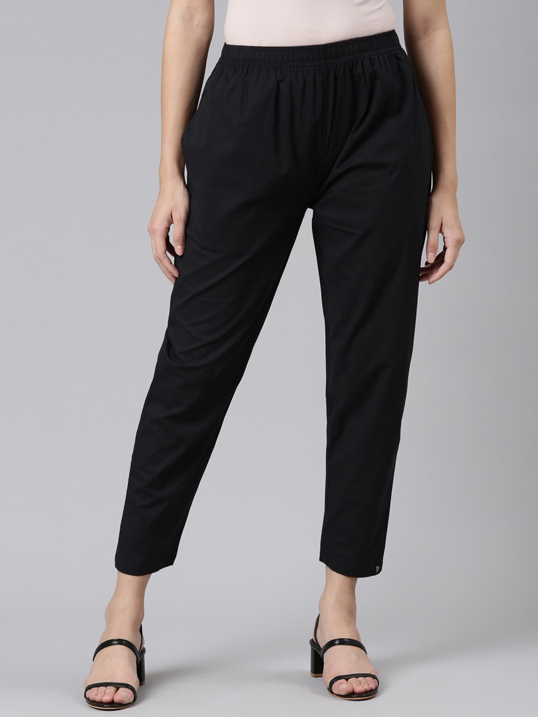 

TWIN BIRDS Women Pure Cotton Trousers, Black
