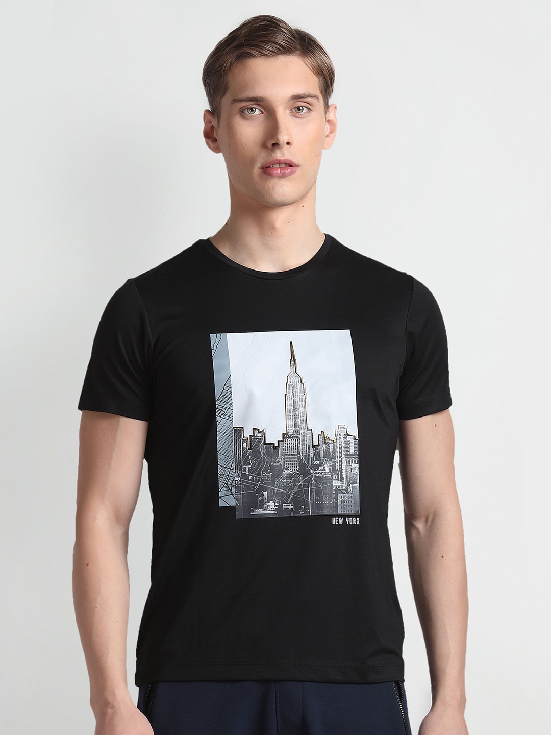 

Arrow New York Graphic Printed Round Neck T-shirt, Black