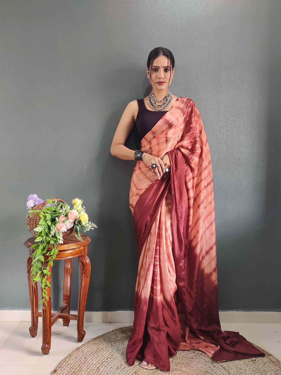 

Reeta Fashion Ready to Wear Tie and Dye Saree, Brown