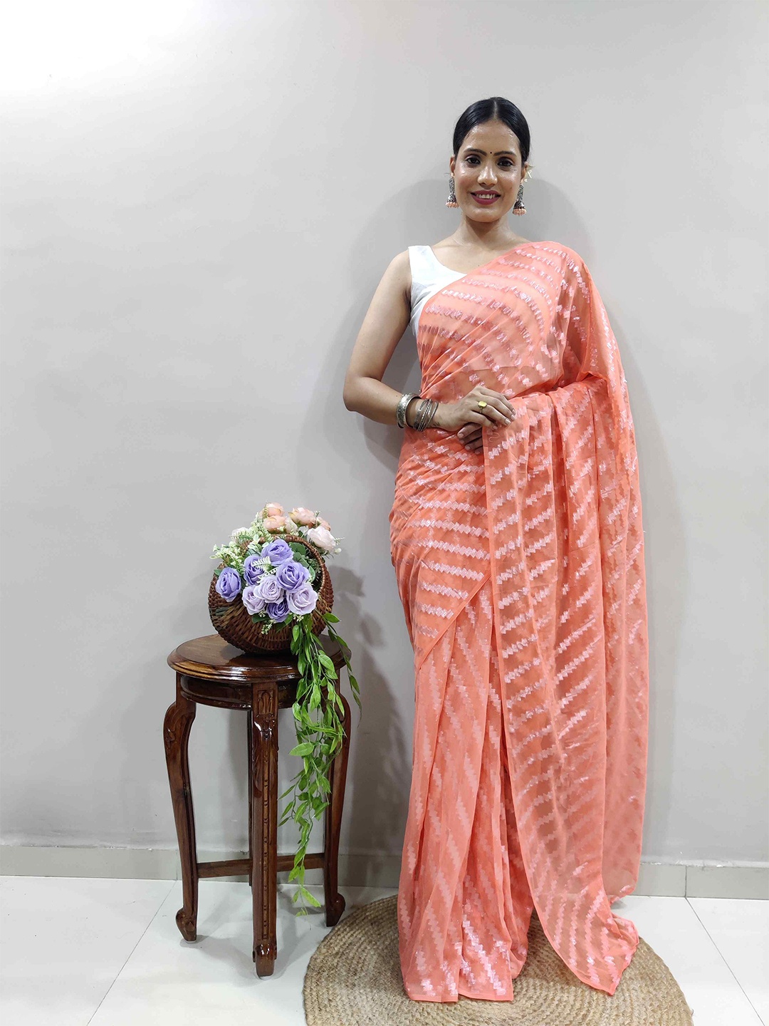 

Reeta Fashion Woven Design Pure Georgette Saree, Peach