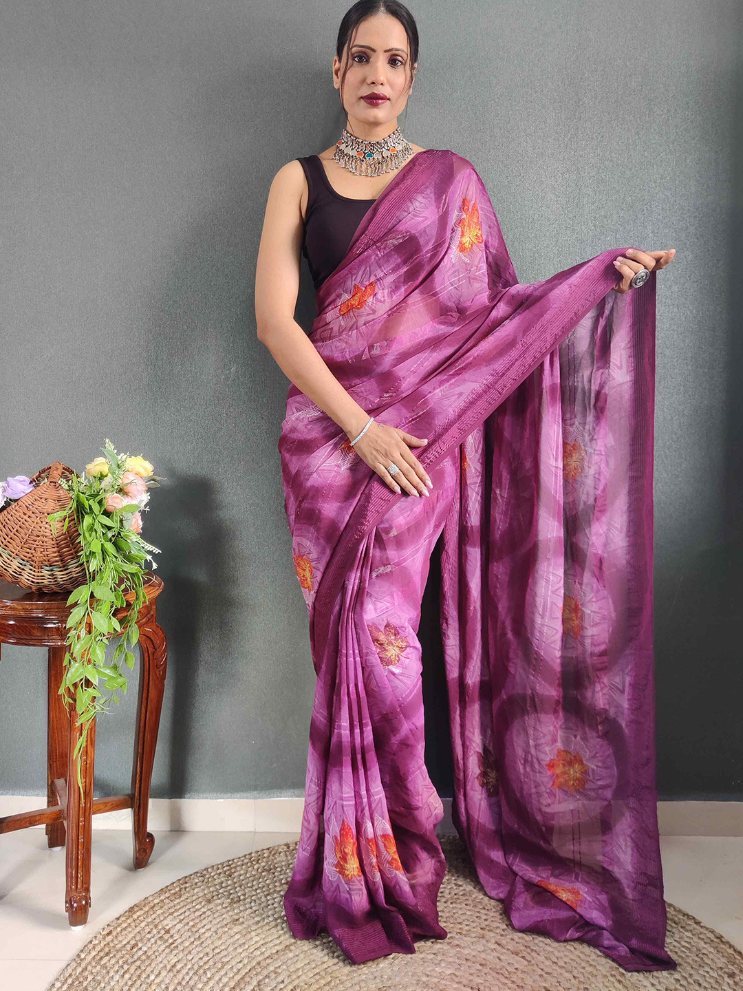 

Reeta Fashion Floral Pure Georgette Saree, Violet
