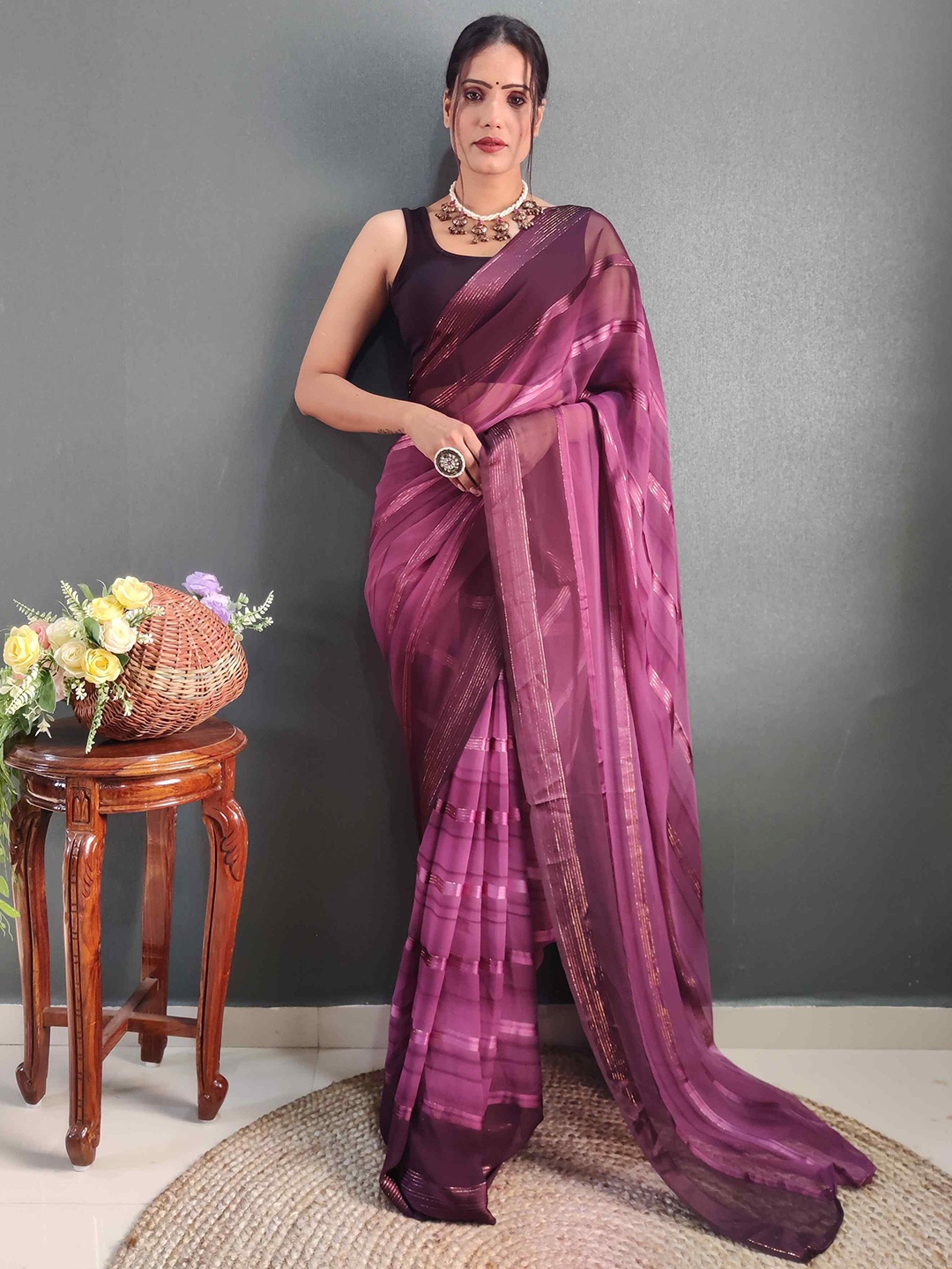 

Reeta Fashion Embellished Ready to wear Pure Georgette Saree, Peach