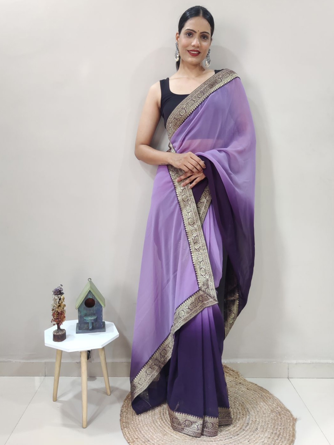 

Reeta Fashion Ombre Zari Pure Georgette Saree, Purple