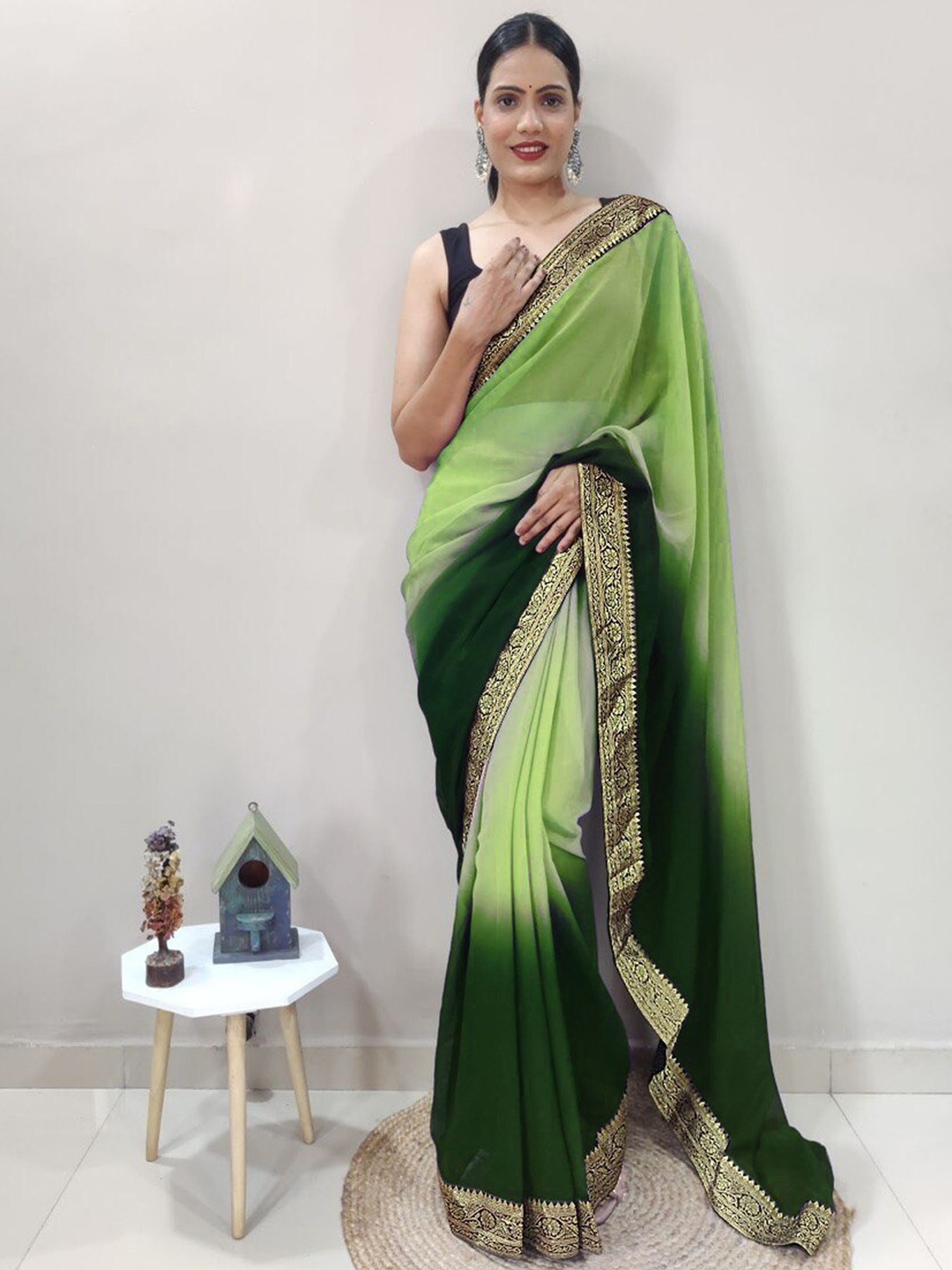 

Reeta Fashion Ombre Pure Georgette Saree, Olive