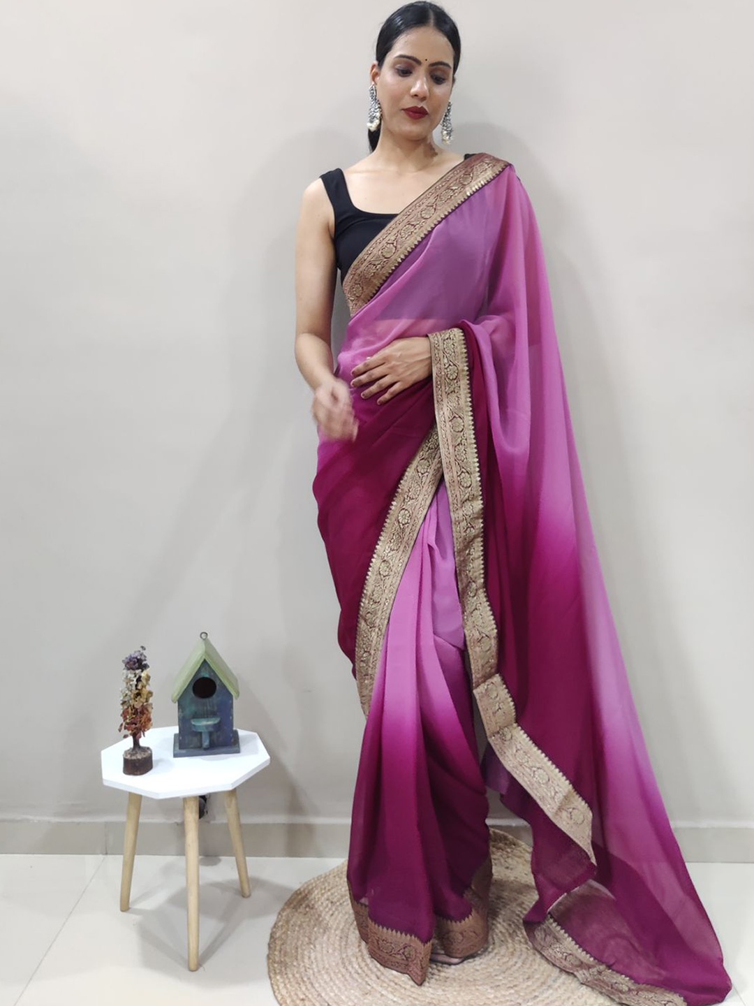 

Reeta Fashion Ombre Ready to wear Pure Georgette Saree, Lavender