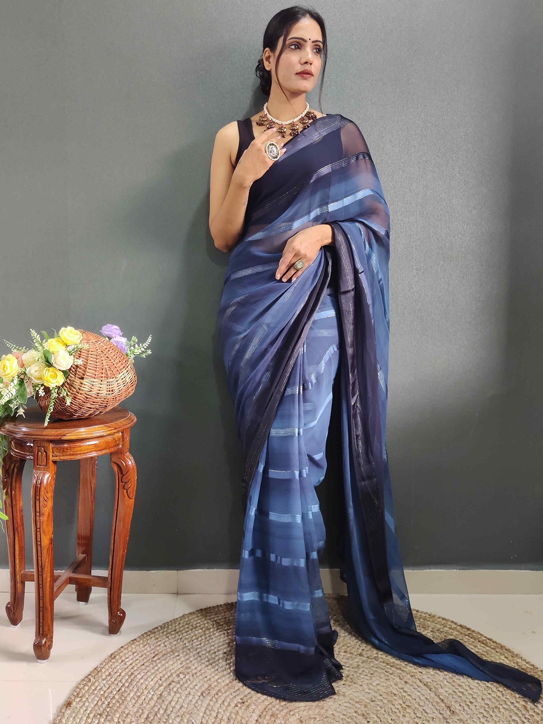 

Reeta Fashion Embellished Pure Georgette Ready to Wear Saree, Turquoise blue