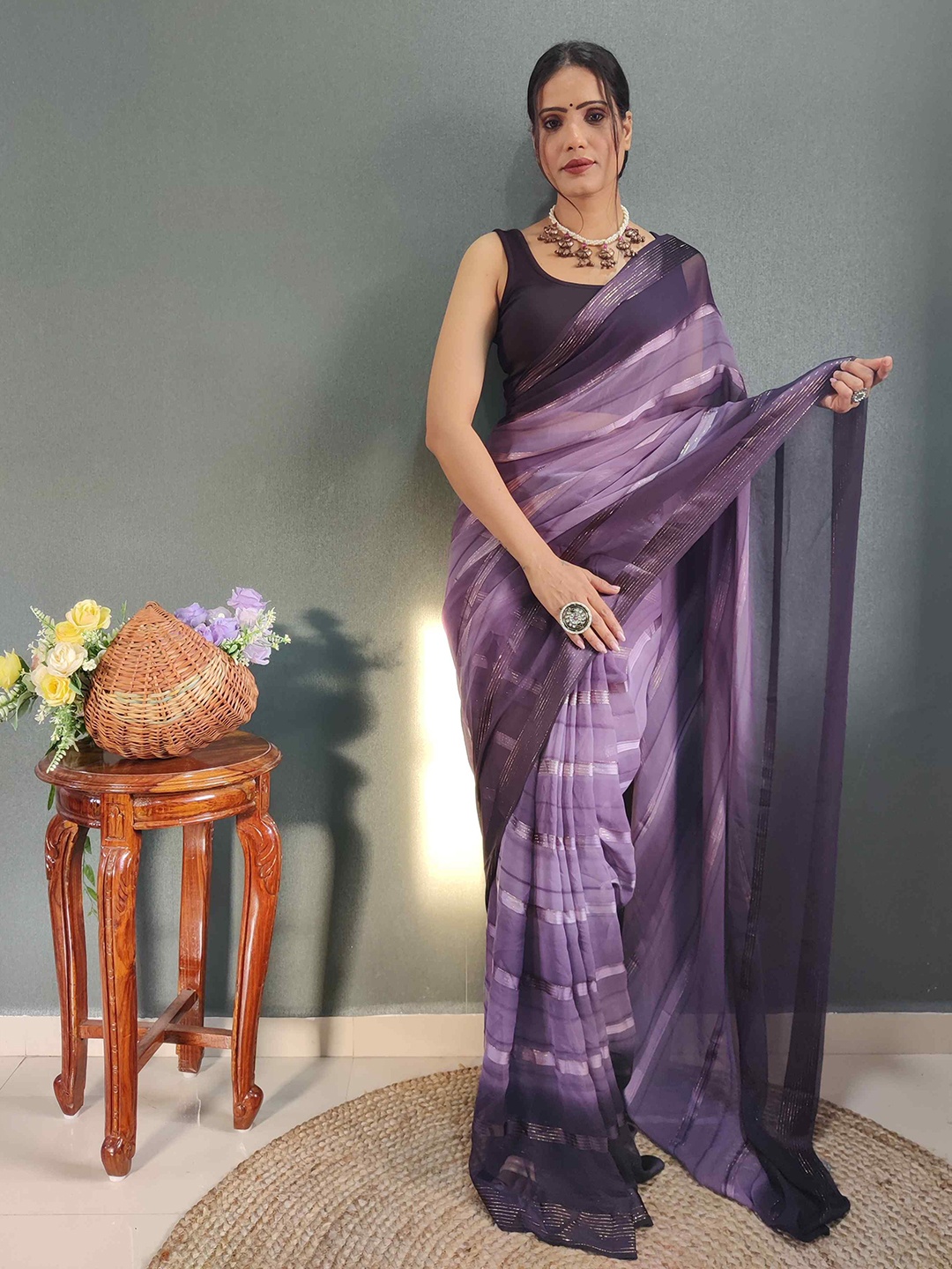 

Reeta Fashion Ombre ready to wear Pure Georgette Saree, Lavender