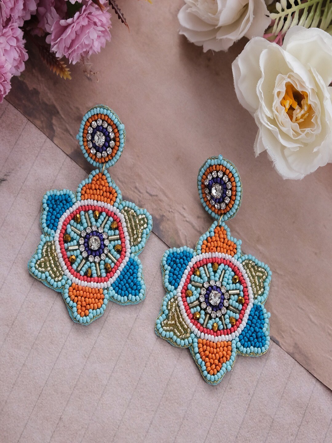 

UNIVERSITY TRENDZ Gold-Plated Beaded Classic Drop Earrings