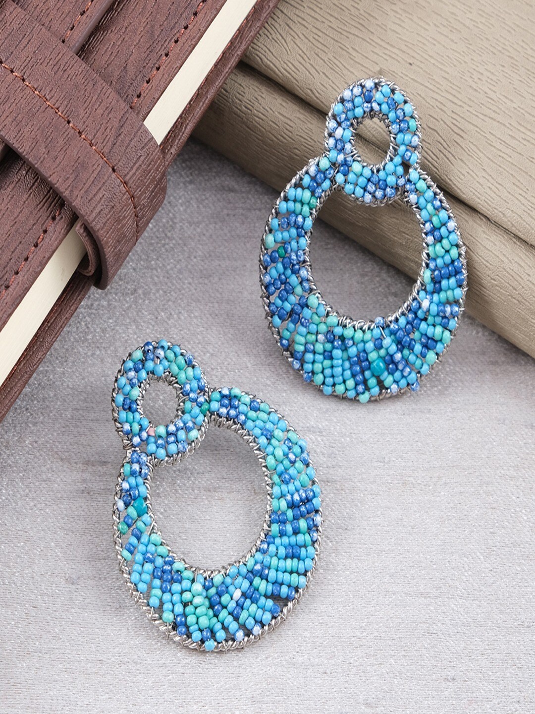 

UNIVERSITY TRENDZ Gold-Plated Circular Beaded Drop Earrings