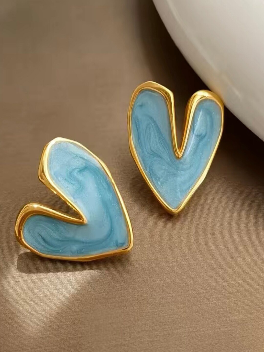

Krelin Gold-Plated Heart Shaped Enamelled Studs Earrings