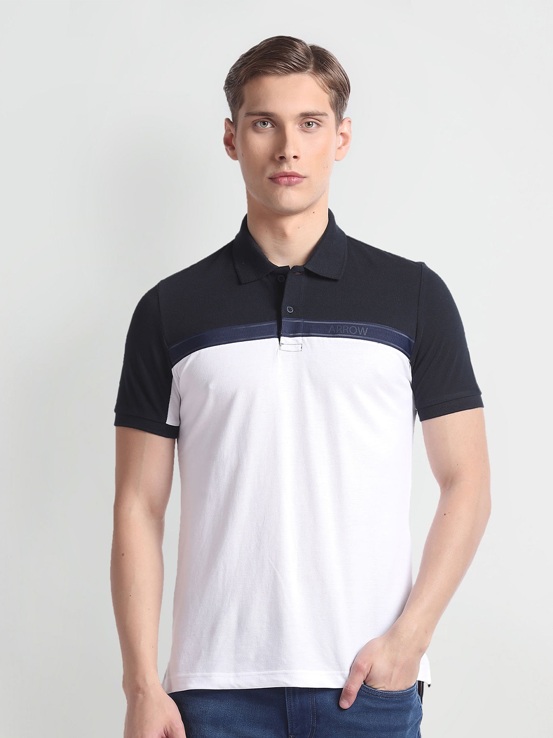 

Arrow Sport Colourblocked Polo Collar Short Sleeves T-shirt, White