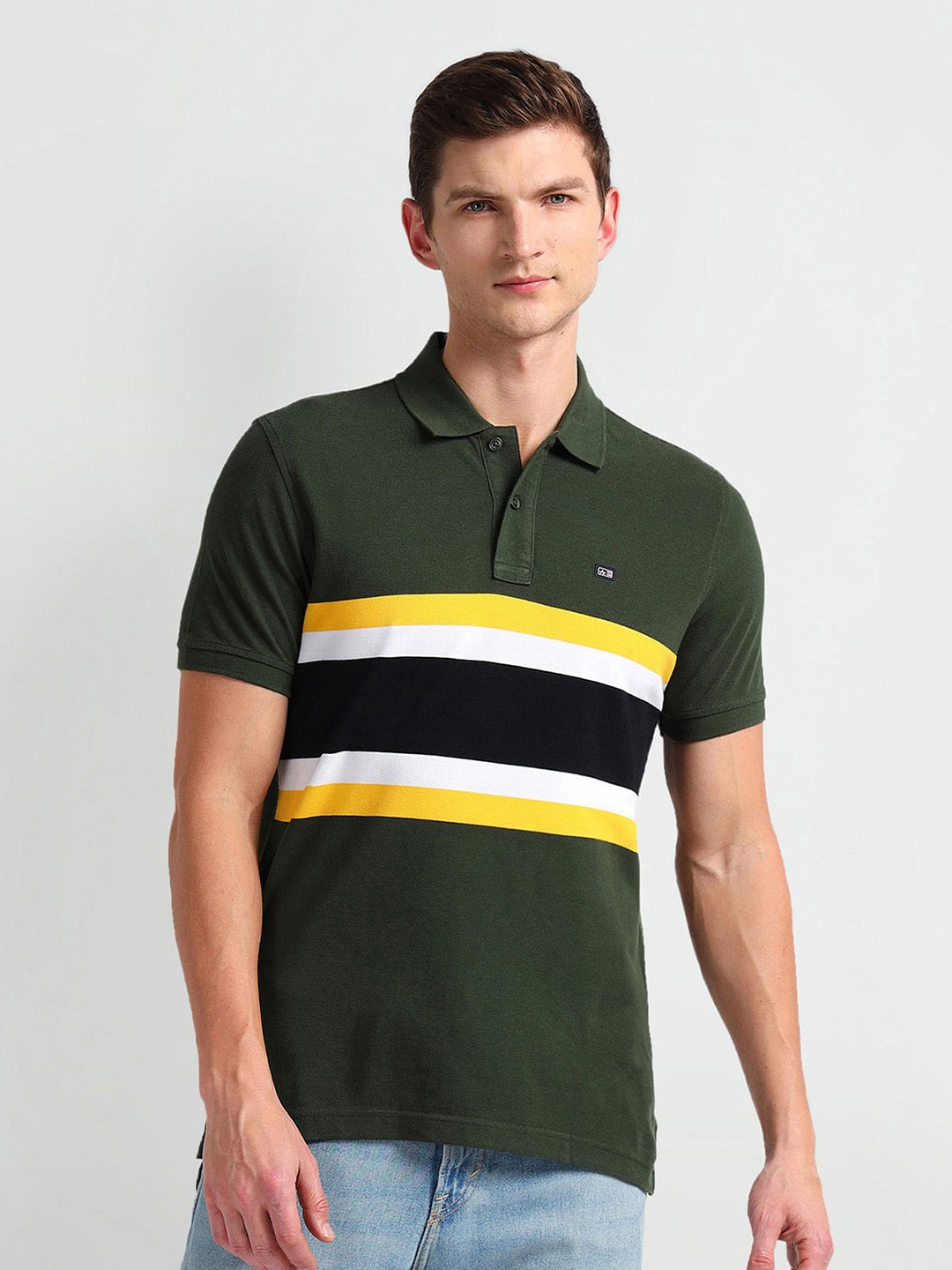 

Arrow Sport Striped Polo Collar Short Sleeves T-shirt, Green