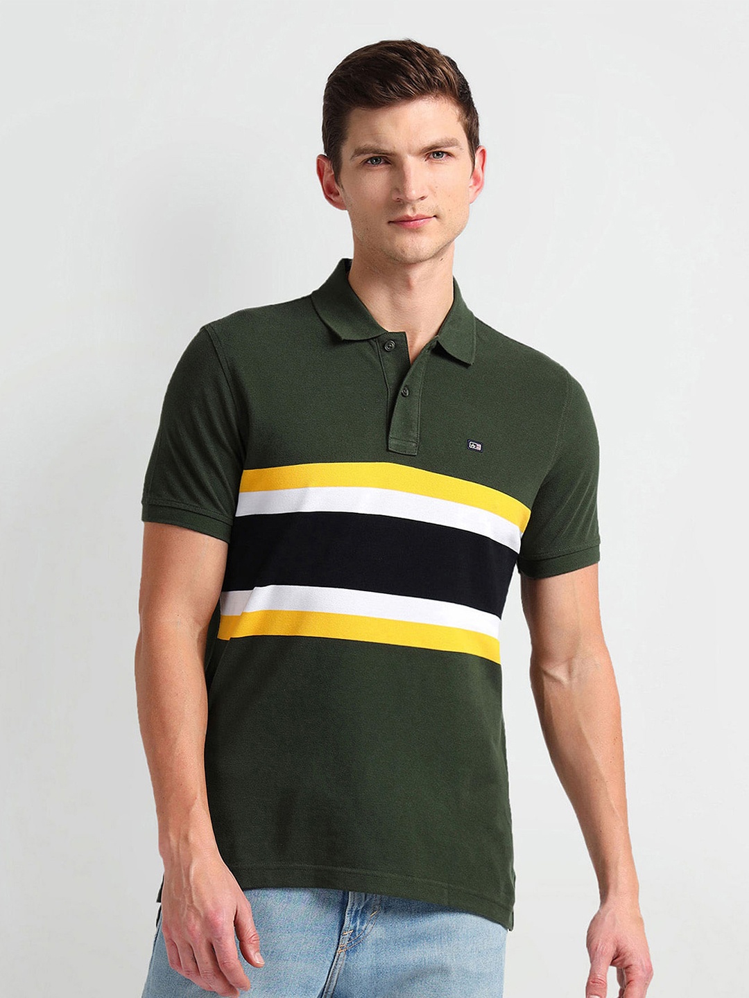 

Arrow Sport Striped Polo Collar Short Sleeves T-shirt, Green