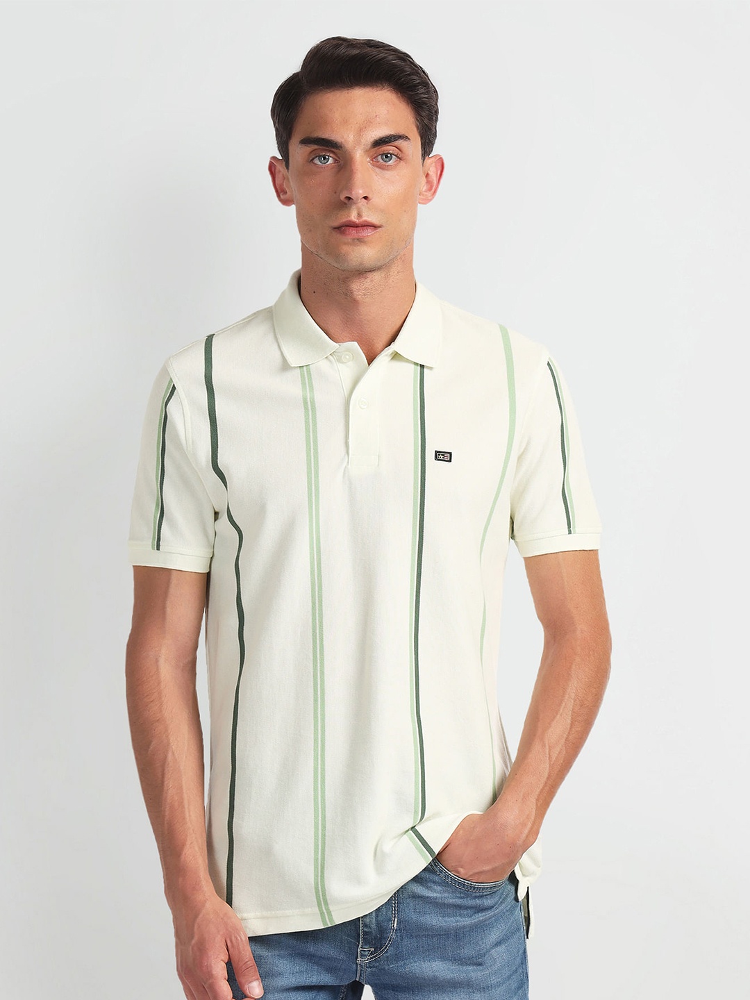 

Arrow Sport Striped Polo Collar T-shirt, Green