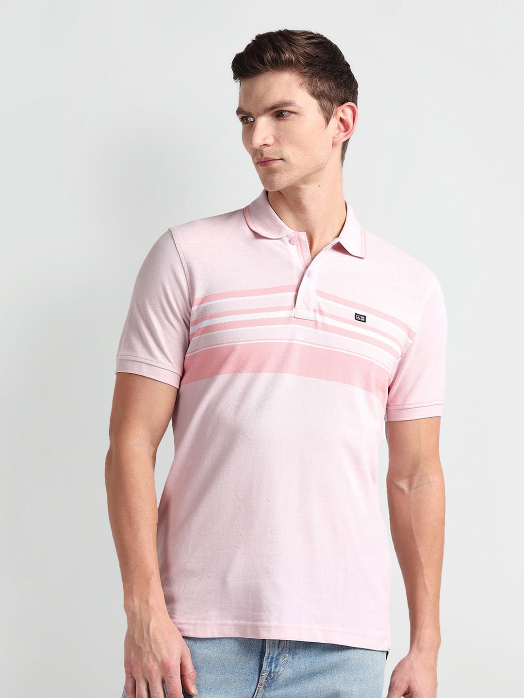 

Arrow Sport Striped Polo Collar T-shirt, Pink