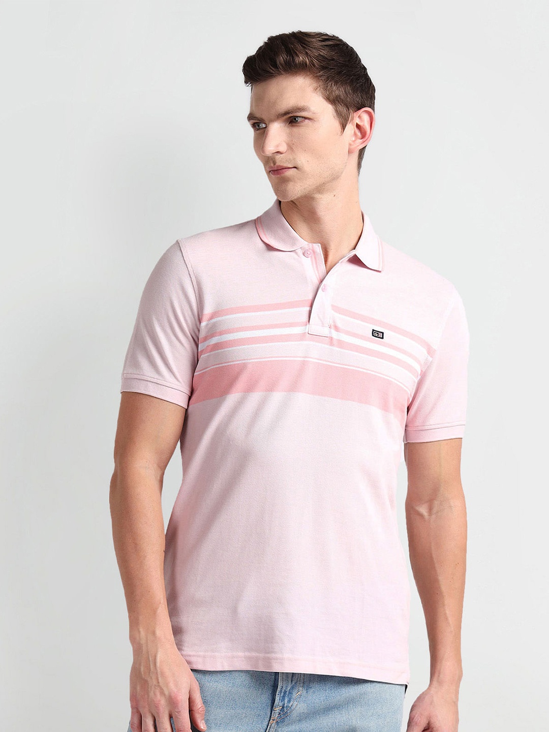 

Arrow Sport Striped Polo Collar T-shirt, Pink