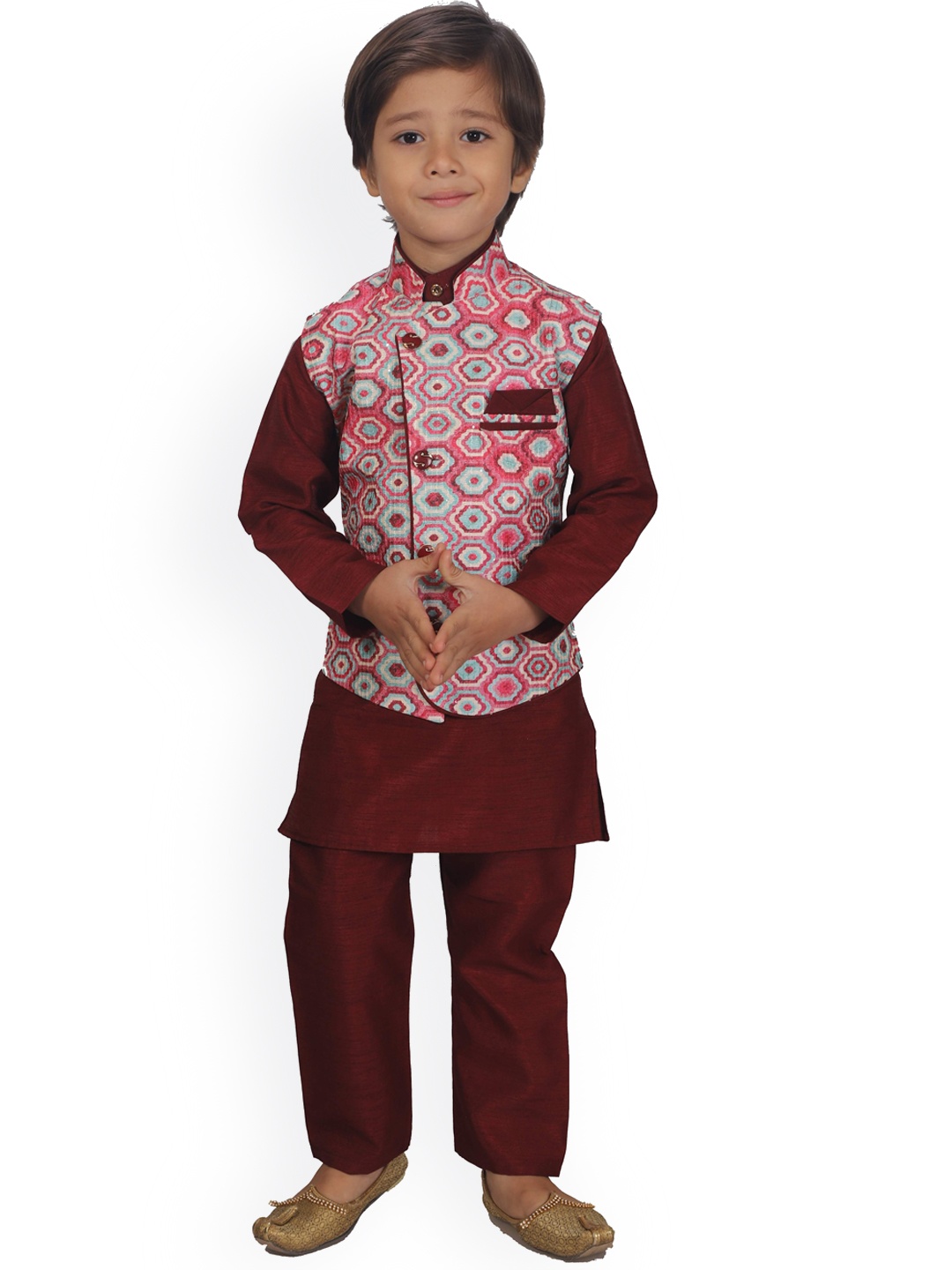 

BAESD Boys Regular Kurta With Pyjamas With Waistcoat, Red