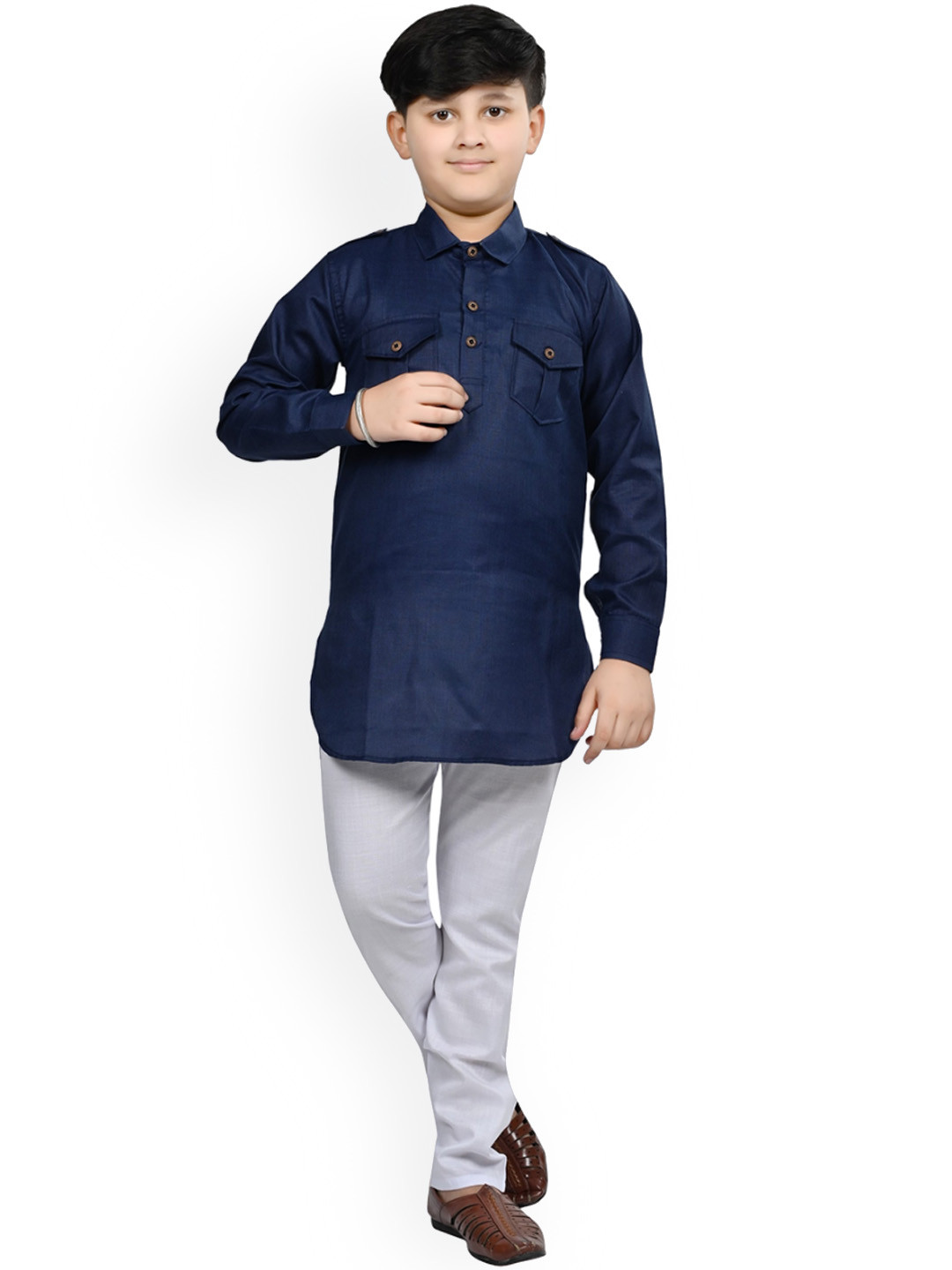 

BAESD Boys Shirt Collar Pathani Kurta with Pyjamas, Navy blue