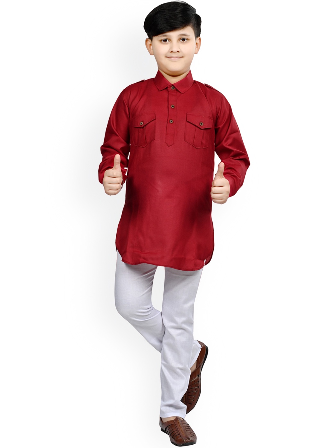 

BAESD Boys Shirt Collar Pathani Kurta with Pyjama, Red