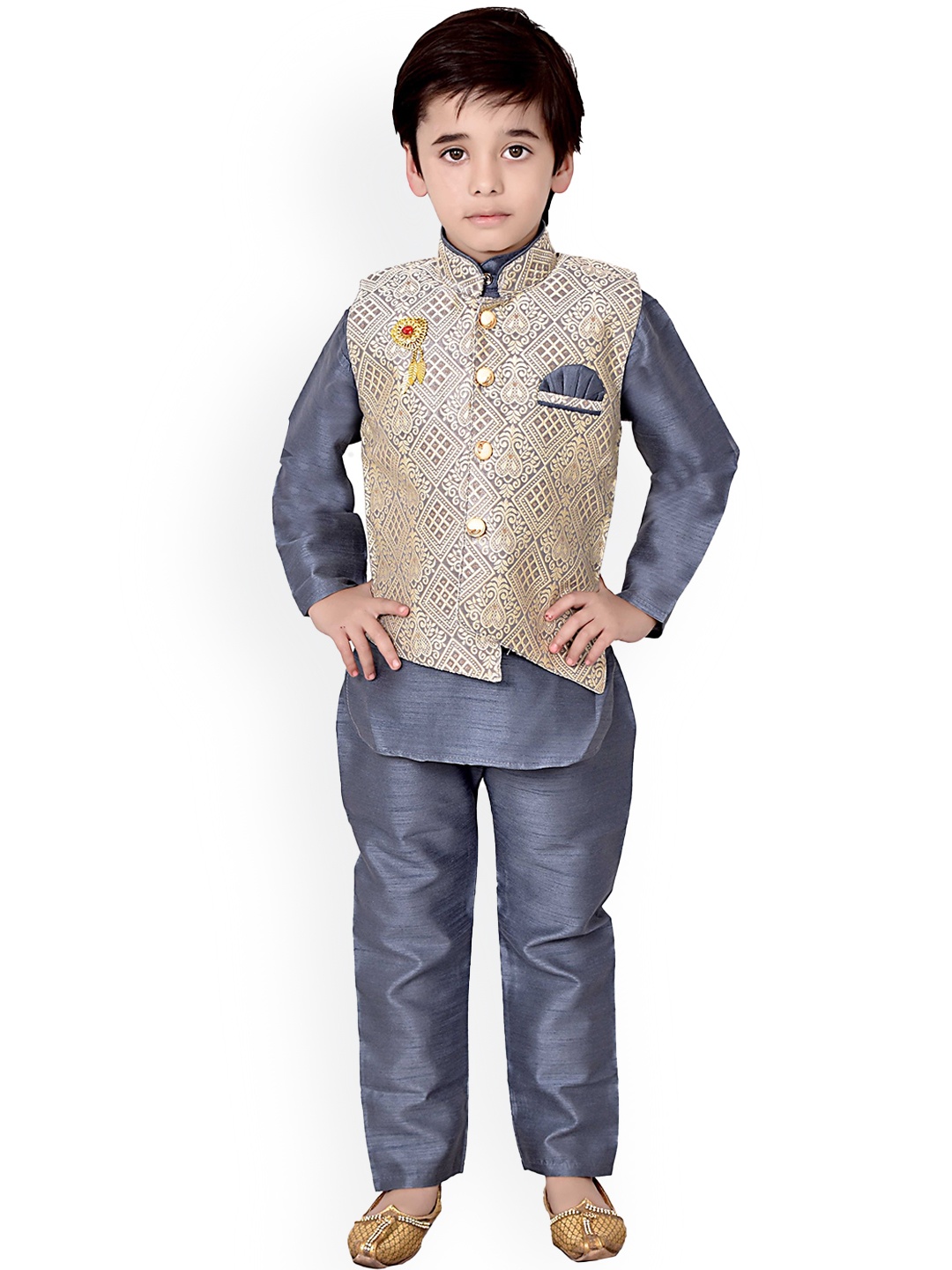 

BAESD Boys Regular Kurta With Pyjamas & Waistcoat, Grey