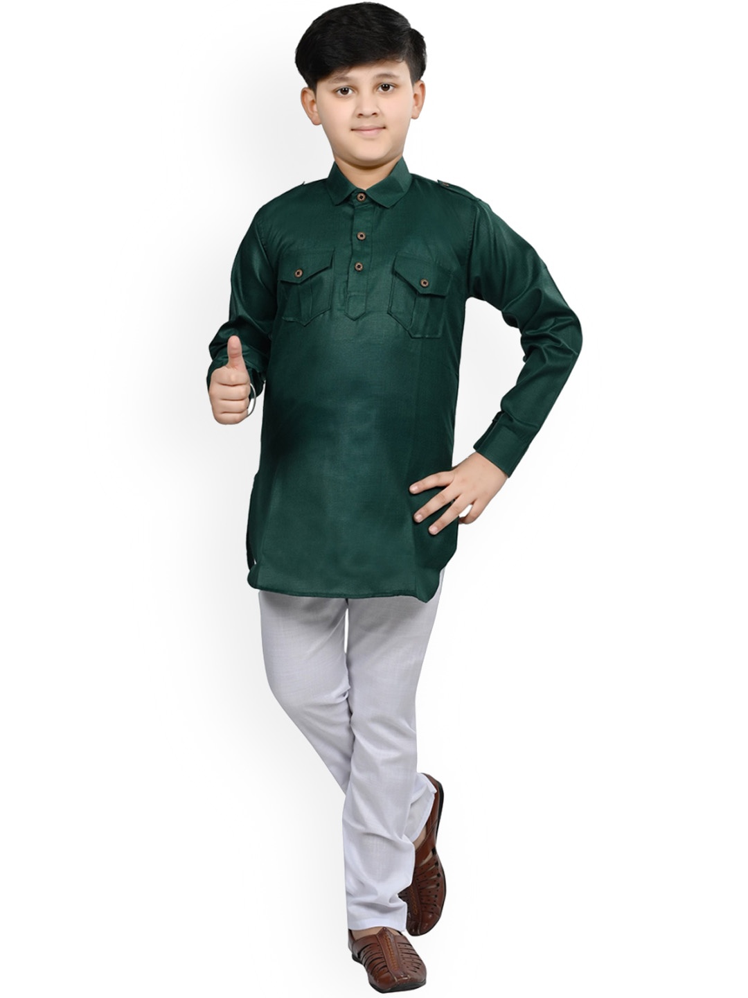 

BAESD Boys Shirt Collar Pathani Kurta with Pyjama, Green