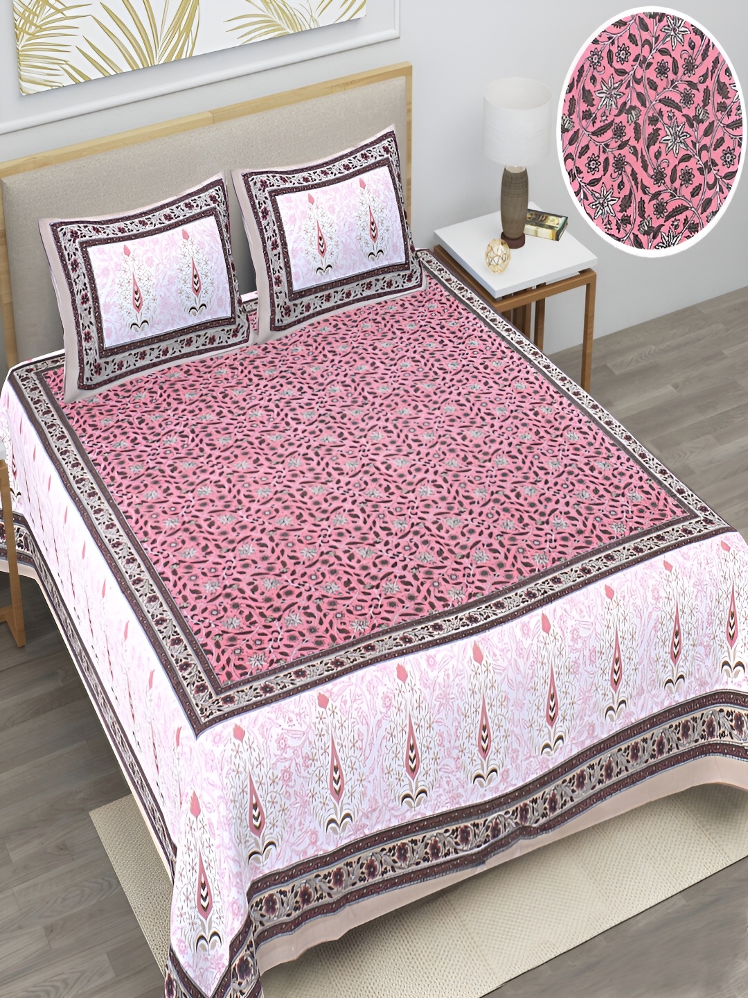 

Runjhun Brown Floral Printed 144 TC Pure Cotton Queen Bedsheet with 2 Pillow Covers