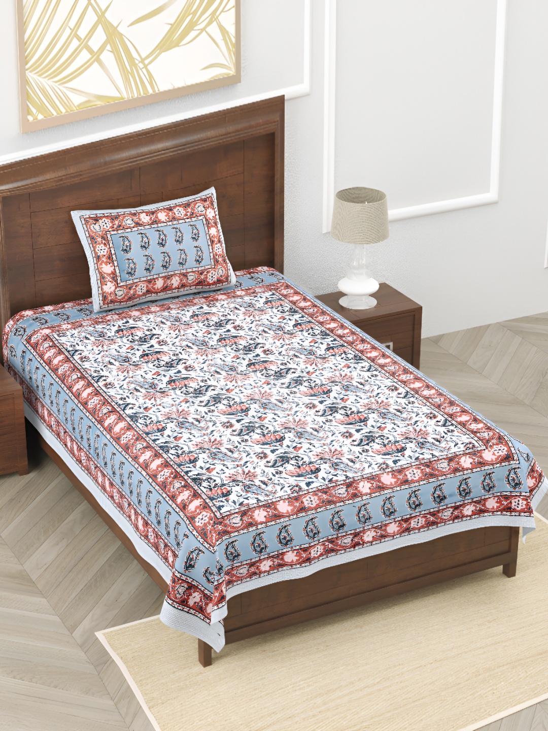 

EasyGoods Grey & White Floral Pure Cotton 210 TC Single Bedsheet With 1 Pillow Cover
