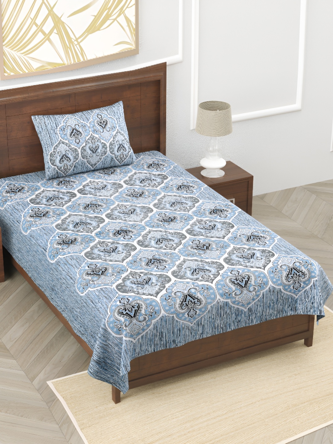 

EasyGoods Blue Ethnic Motifs Pure Cotton 210 TC Single Bedsheet With 1 Pillow Cover