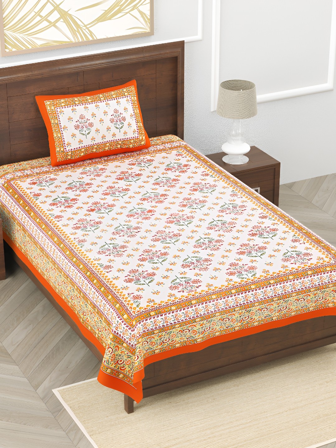 

EasyGoods Red & Orange Floral Pure Cotton 210 TC Single Bedsheet With 1 Pillow Cover