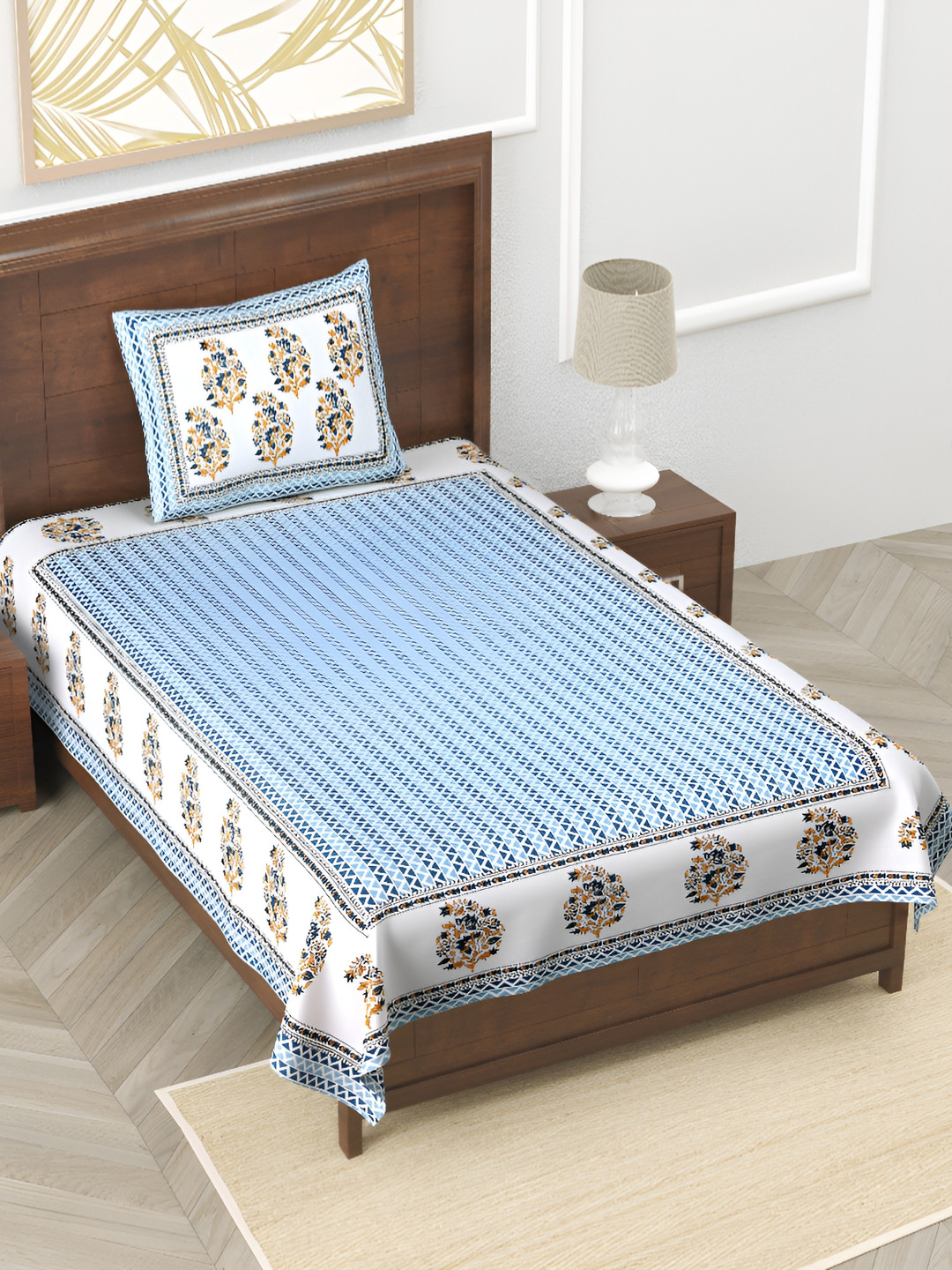 

EasyGoods White Ethnic Motifs Pure Cotton 210 TC Single Bedsheet With 1 Pillow Cover