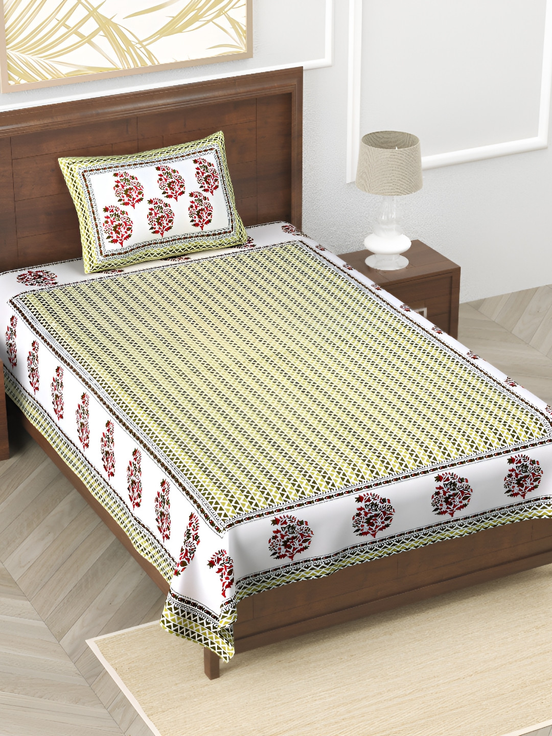 

EasyGoods Green & White Floral Pure Cotton 210 TC Single Bedsheet With 1 Pillow Cover