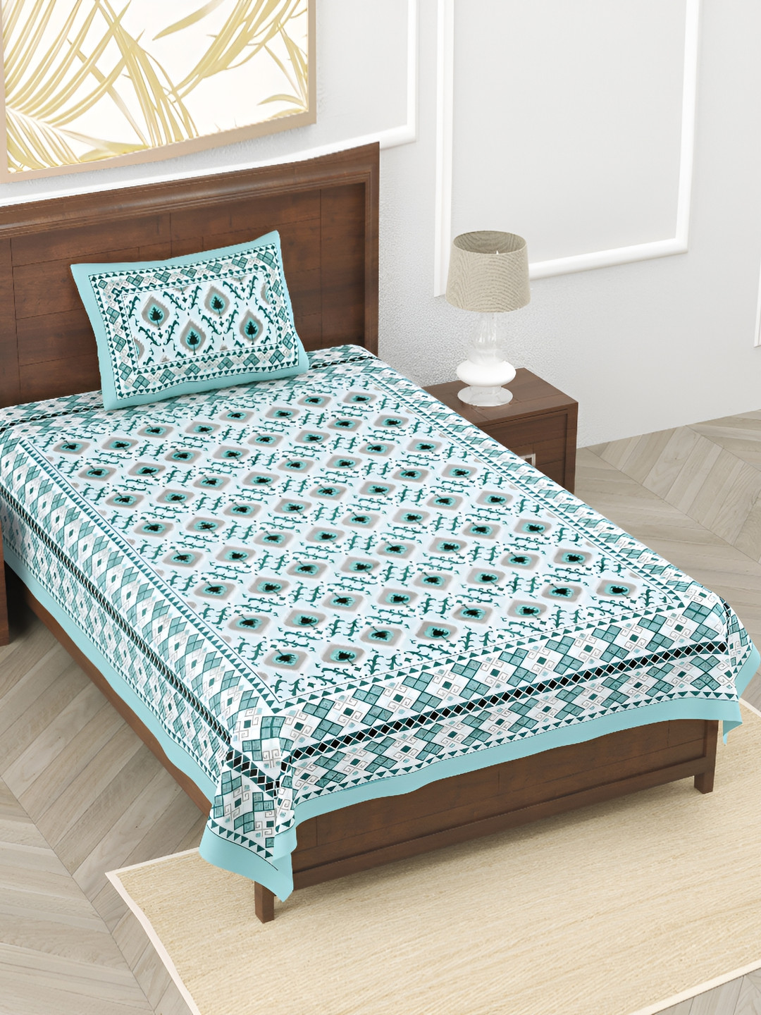 

EasyGoods Blue & White Floral Pure Cotton 210 TC Single Bedsheet With 1 Pillow Cover