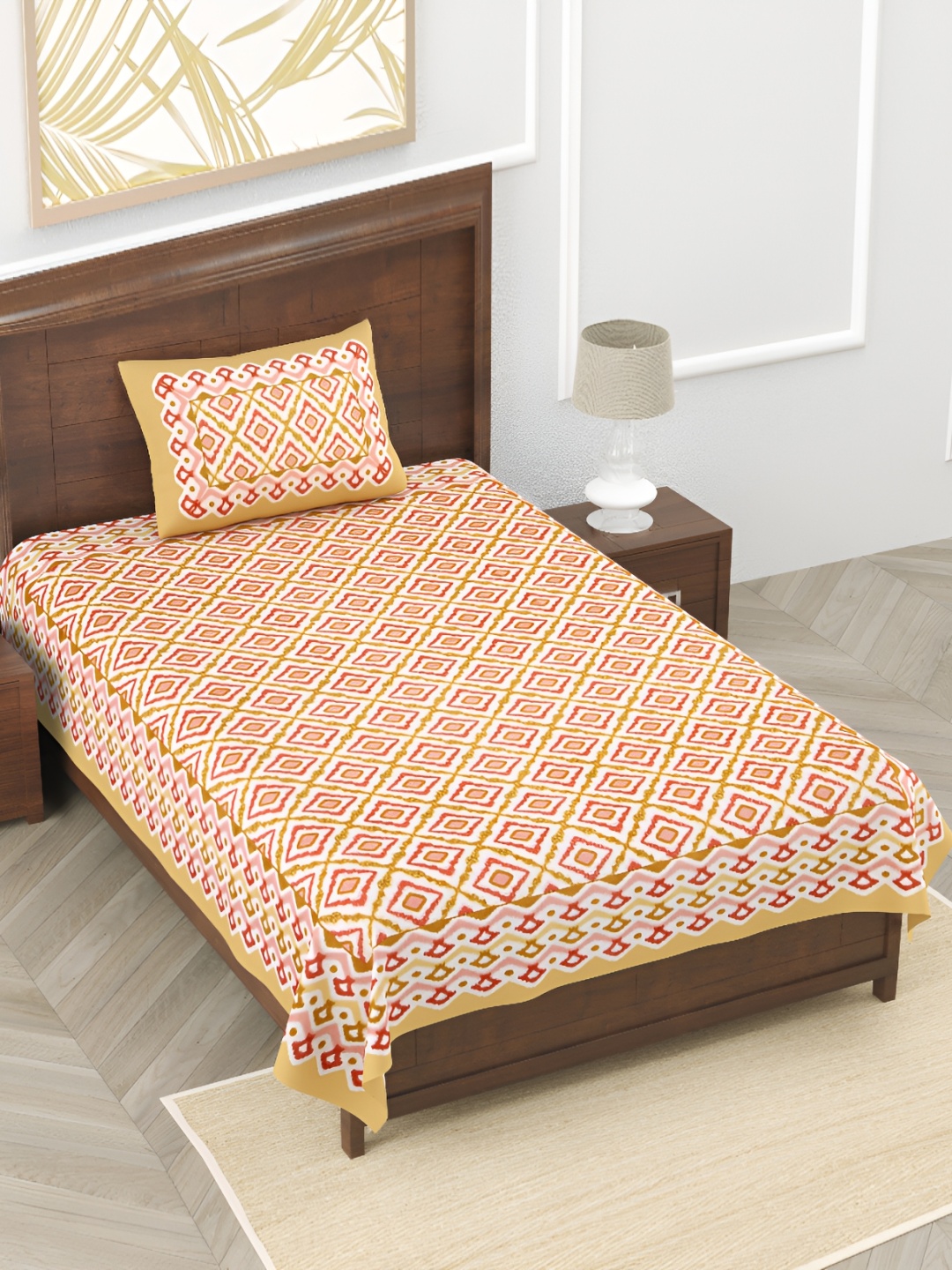 

EasyGoods White & Pink Geometric Pure Cotton 210 TC Single Bedsheet With 1 Pillow Cover