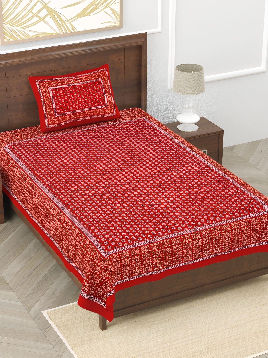 

EasyGoods Red & White Floral Pure Cotton 210 TC Single Bedsheet With 1 Pillow Cover