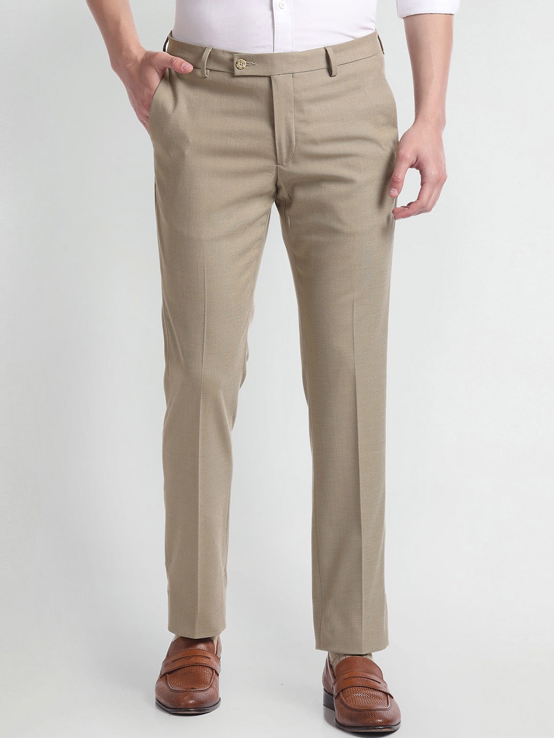 

Arrow Men Slim Fit Mid-Rise Formal Trouser, Beige