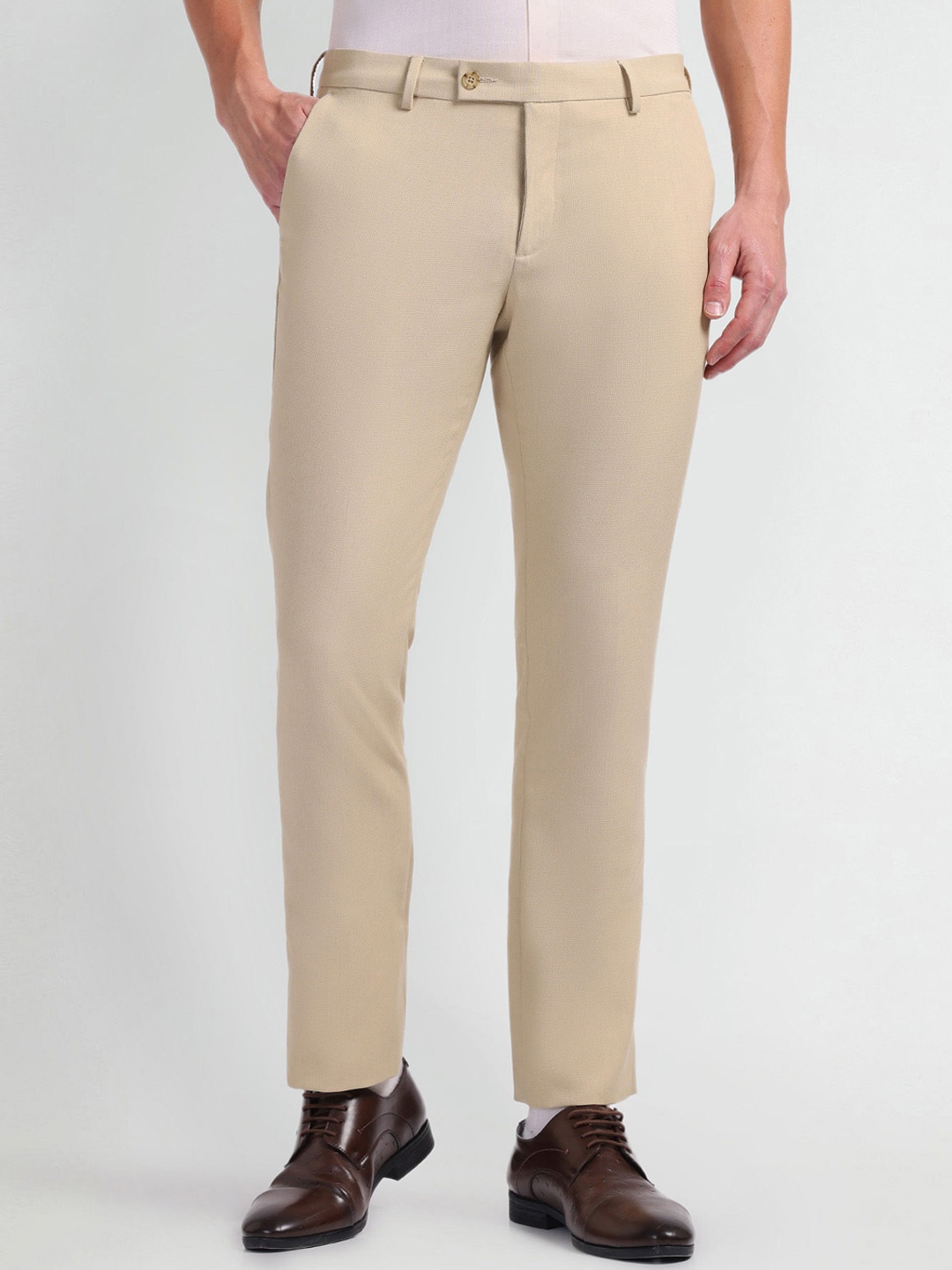 

Arrow Men Slim Fit Mid-Rise Formal Trouser, Beige