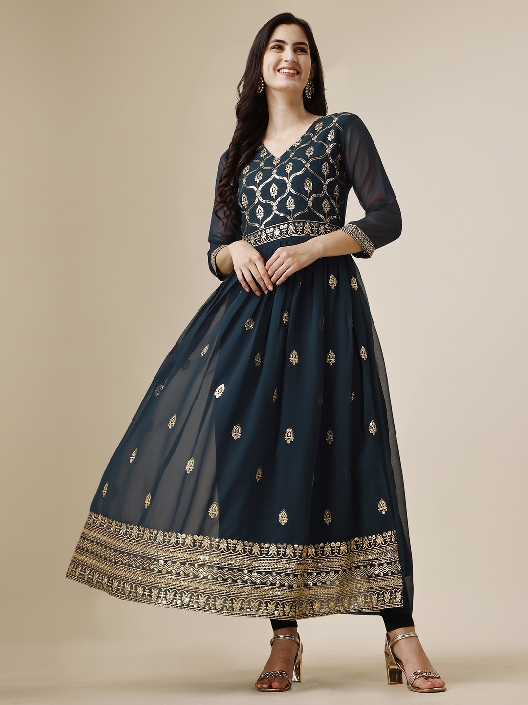 

KALINI Women Ethnic Motifs Embroidered Georgette Kurta, Teal