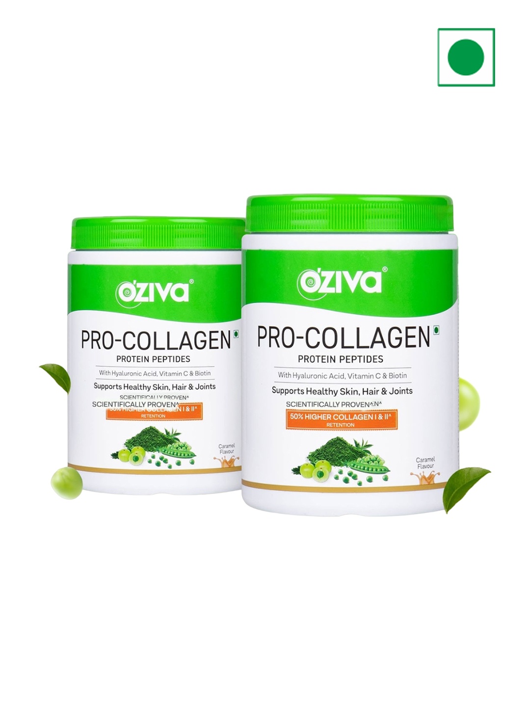 

OZiva 2-Pcs Pro Collagen Protein Peptides With Hyaluronic Acid - 250g Each, Green