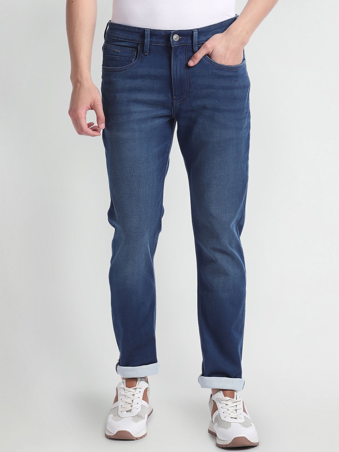 

Arrow Sport Men Slim Fit Mid-Rise Dark Shade Light Fade Clean Look Jeans, Blue