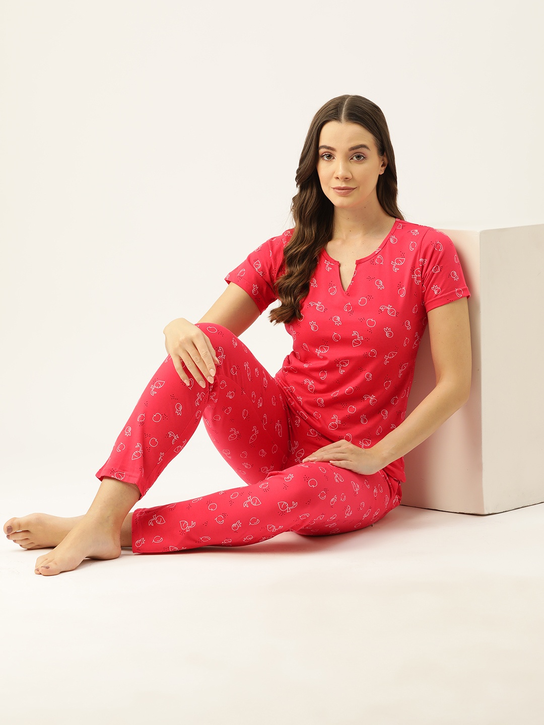 

ETC Women Conversational Printed Night suit, Coral